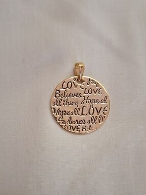Gold Round 'Love' Script Pendant Necklace Charm